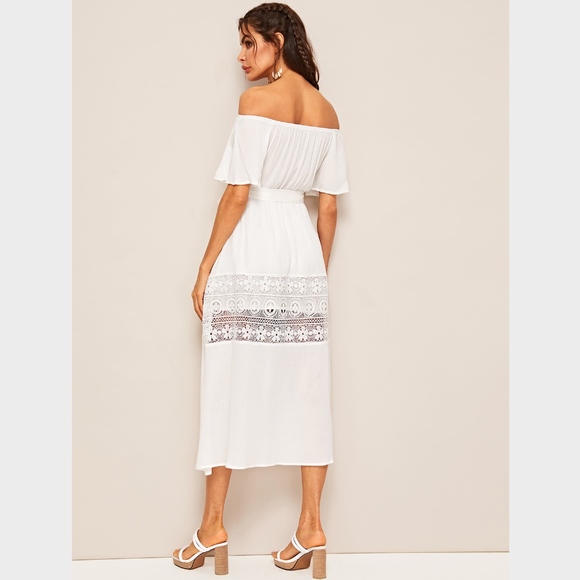 Off Shoulder Lace Detailed White Midi Dress - Picture 4 of 7